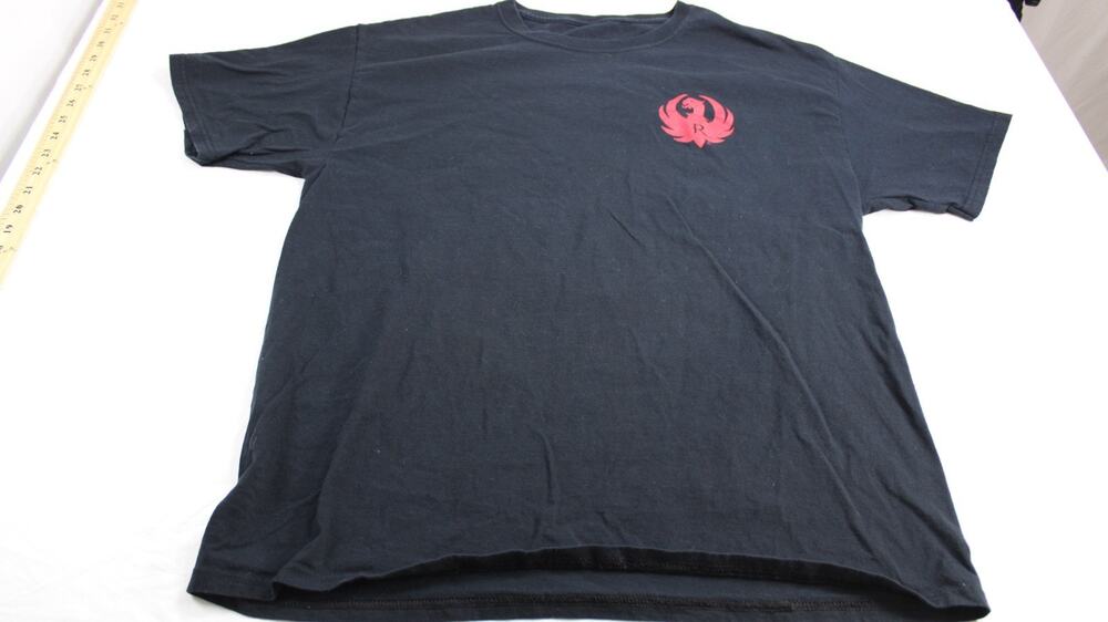 Ruger Mens L Black Fire Flame Phoenix Logo Double Sided Graphic T Shirt Y2K